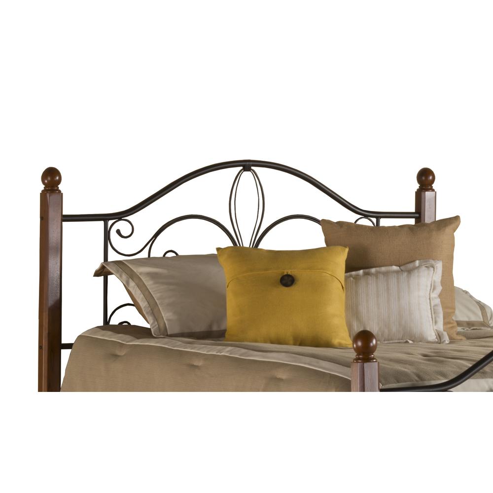 Milwaukee Twin Metal Headboard with Frame and Cherry Wood Posts, Textured Black. Picture 1