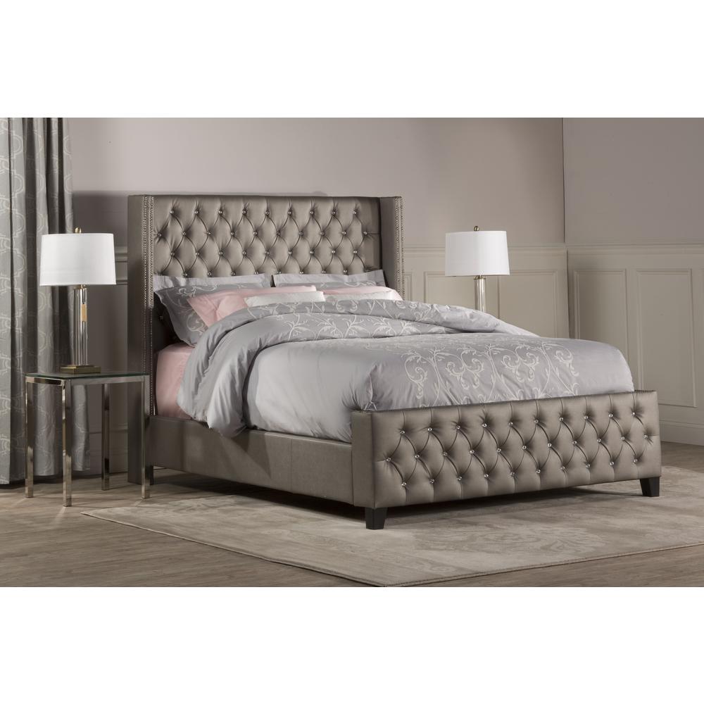 King Upholstered Bed, Textured Pewter. Picture 2