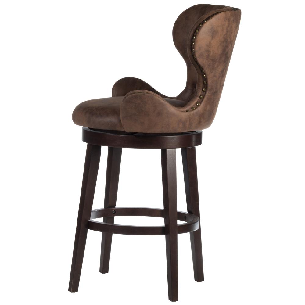 Mid-City Upholstered Wood Swivel Bar Height Stool, Chocolate. Picture 2