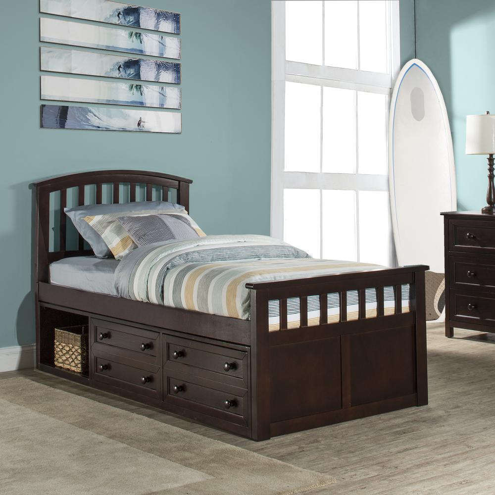 Charlie Captain's Bed with One Storage Unit - Twin - Chocolate Finish. Picture 1