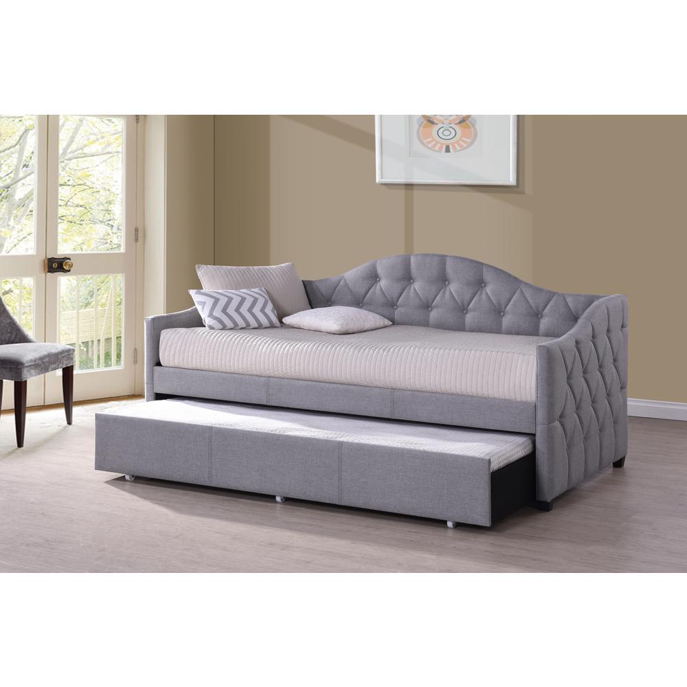 Jamie Upholstered Twin Daybed with Trundle, Gray. Picture 3