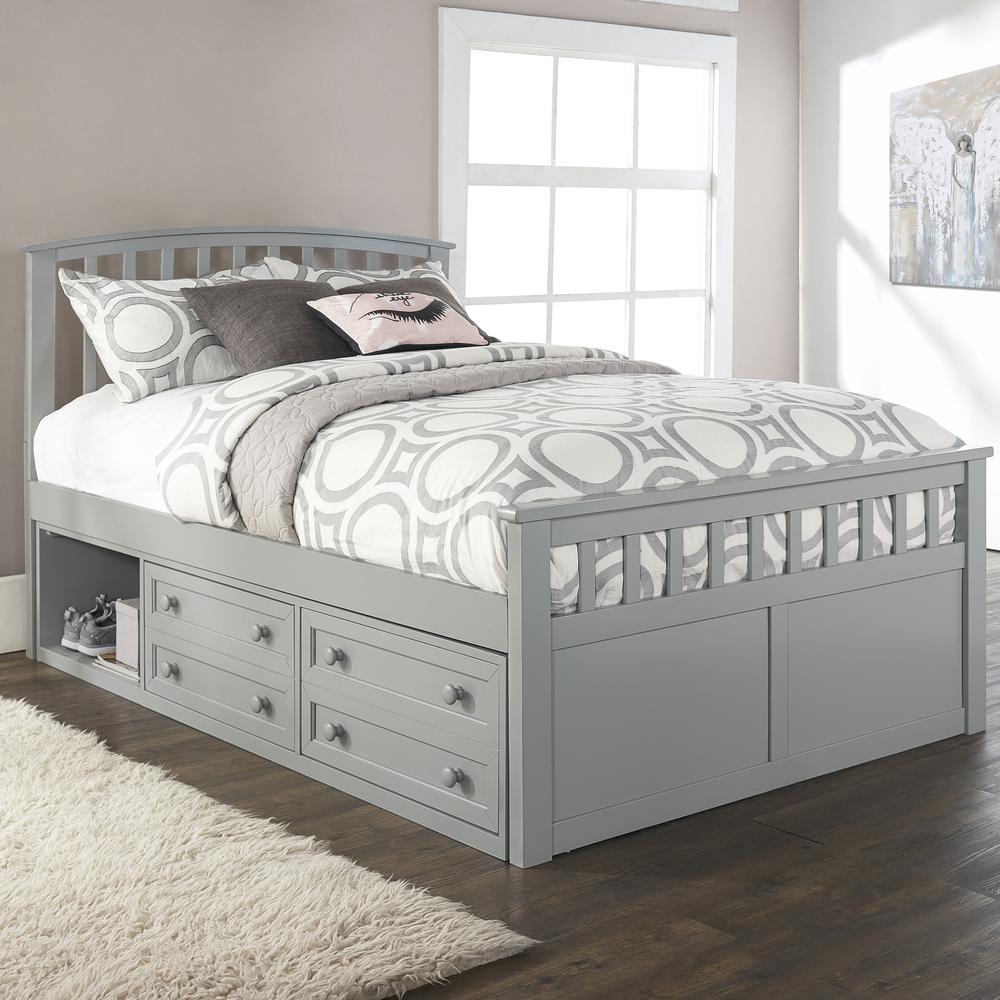 Charlie Wood Full Captain's Bed with One Storage Unit, Gray. Picture 1