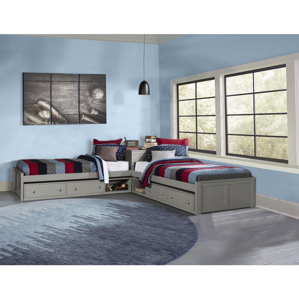 Wood Twin L-Shaped Bed with 2 Storage Units, Gray. Picture 2