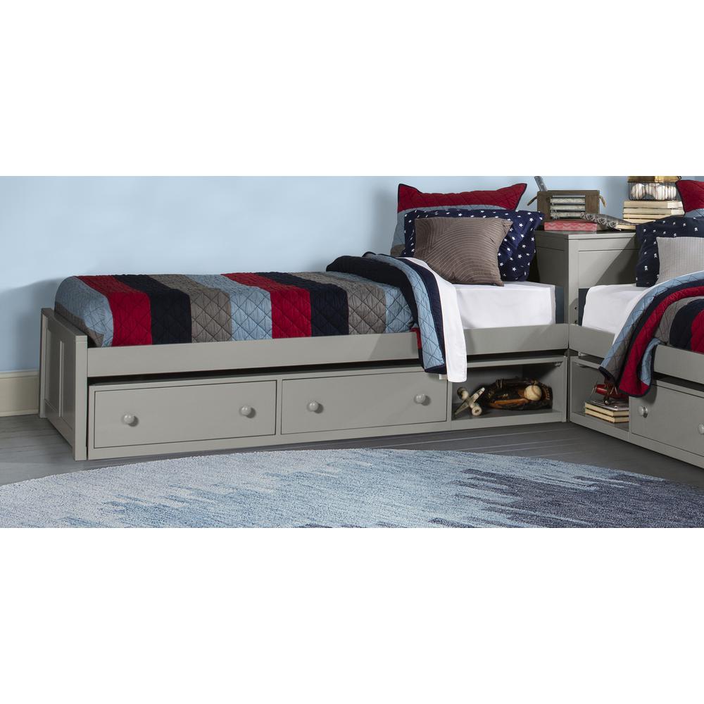 Wood Twin L-Shaped Bed with 2 Storage Units, Gray. Picture 3