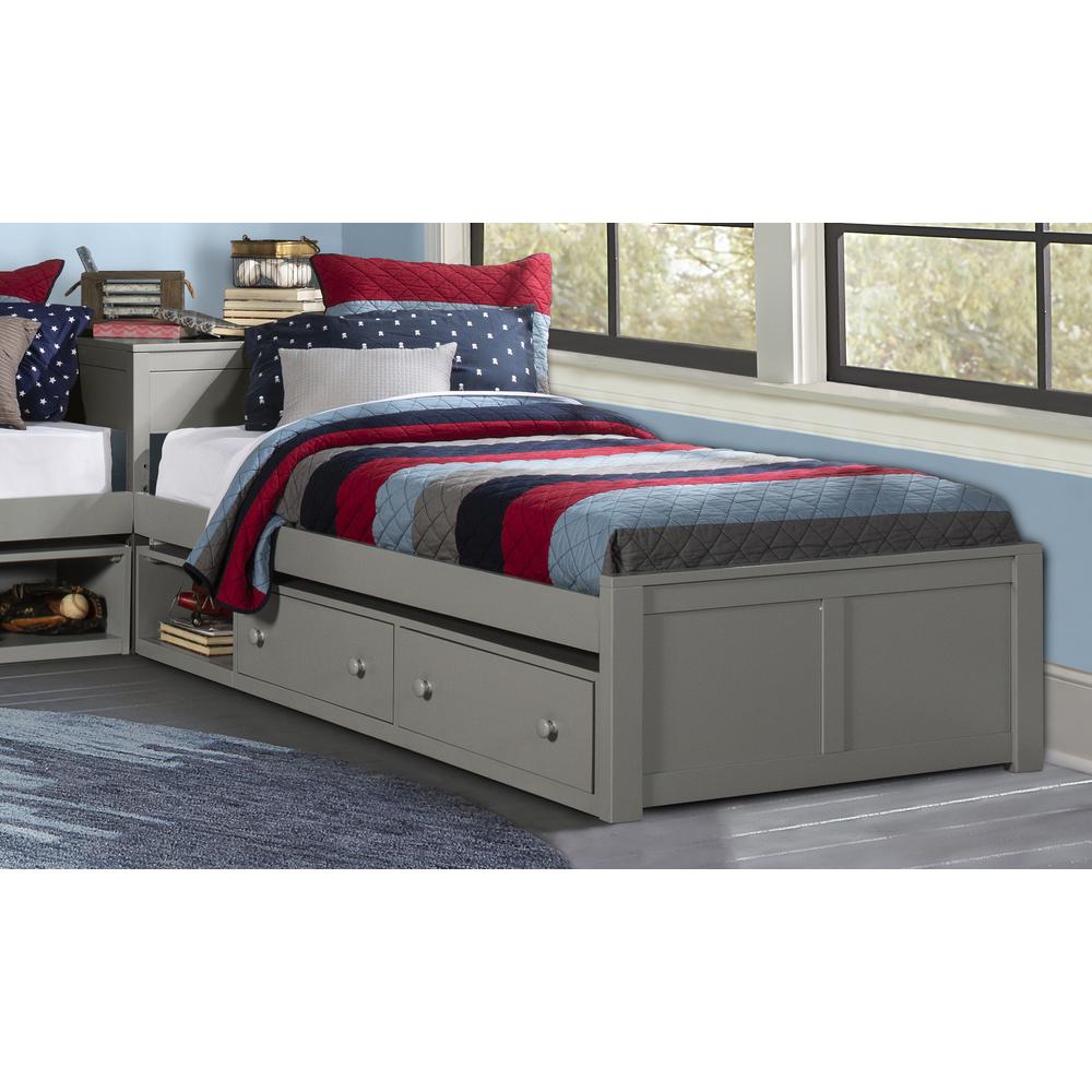 Wood Twin L-Shaped Bed with 2 Storage Units, Gray. Picture 4