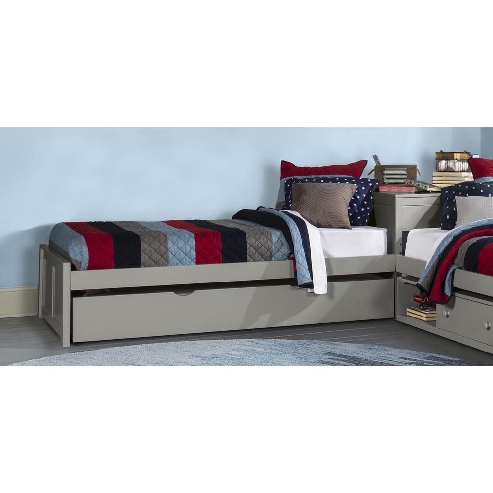 Wood Twin L-Shaped Bed with Storage and Trundle, Gray. Picture 3