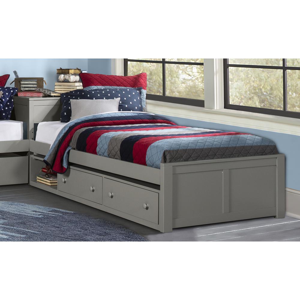Wood Twin L-Shaped Bed with Storage and Trundle, Gray. Picture 4