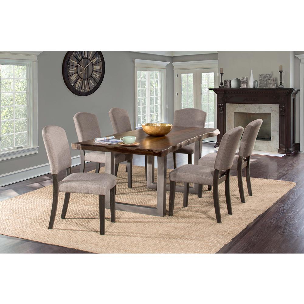 7 Piece Rectangle Dining Set with Upholstered Dining Chairs, Gray Sheesham. Picture 2