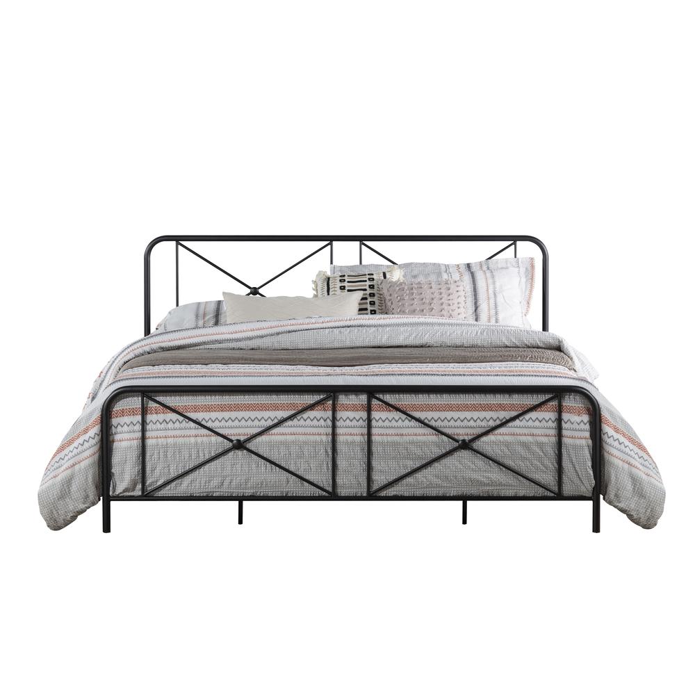 Williamsburg Metal King Bed with Decorative Double X Design, Black. Picture 1