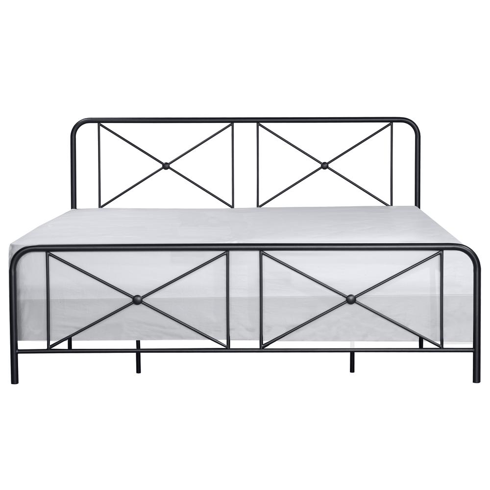 Williamsburg Metal King Bed with Decorative Double X Design, Black. Picture 6