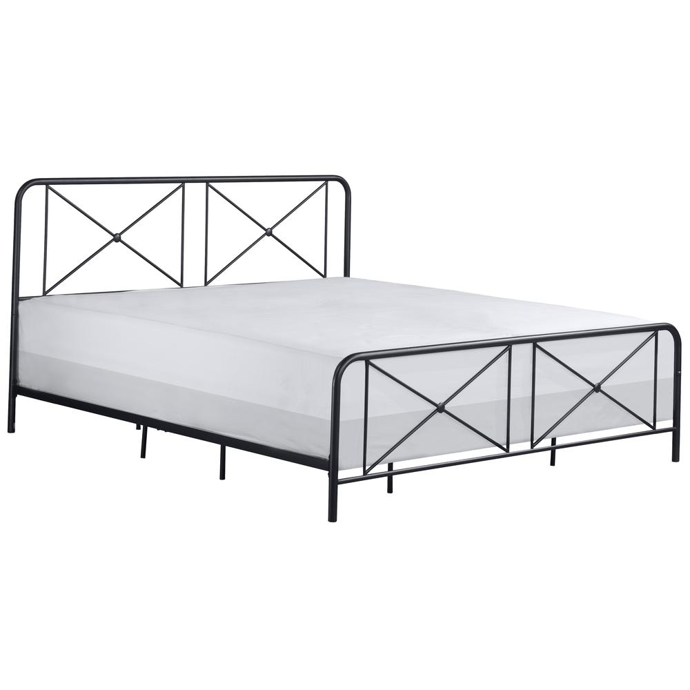 Williamsburg Metal King Bed with Decorative Double X Design, Black. Picture 7