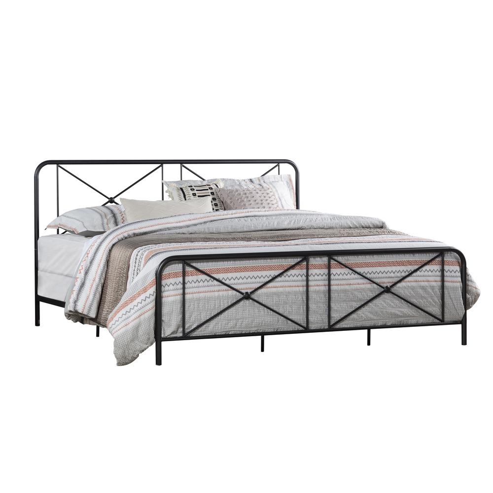 Williamsburg Metal King Bed with Decorative Double X Design, Black. Picture 8