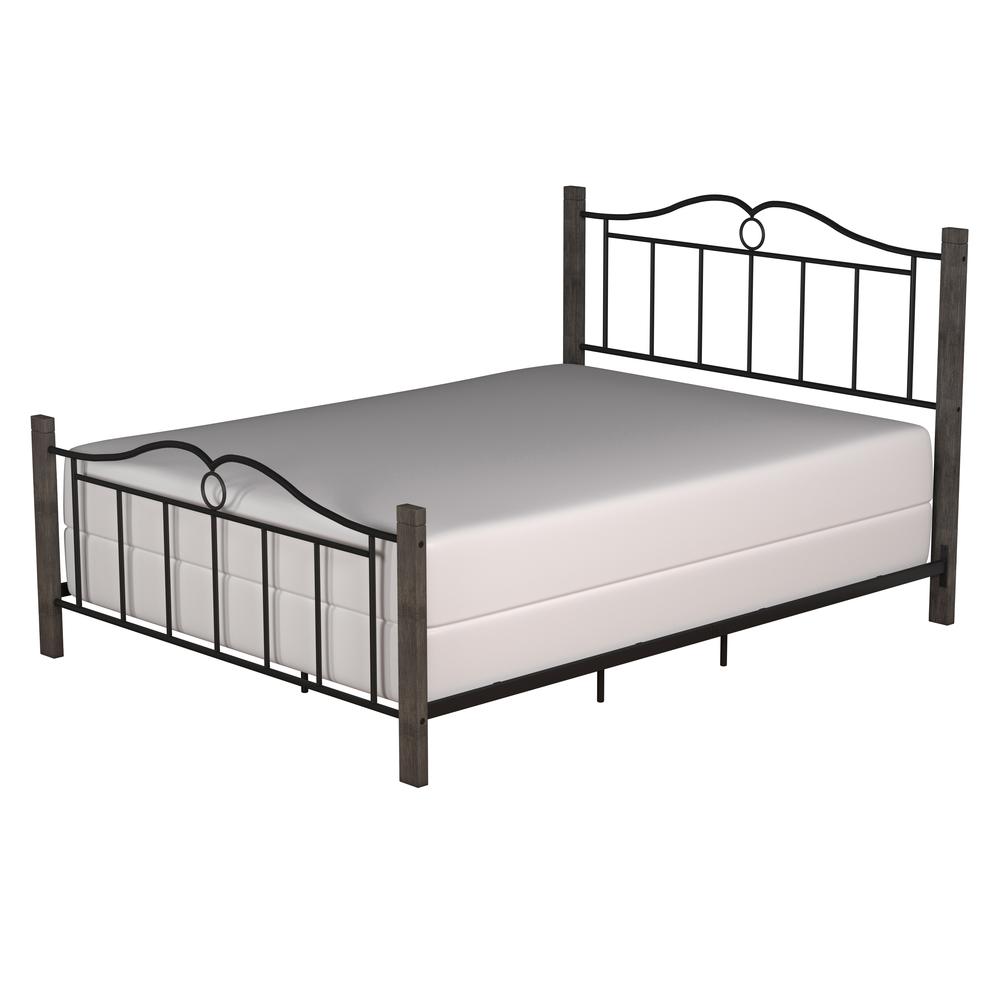 Metal Full Bed with Double Arched Scroll Design and Wood Posts ...