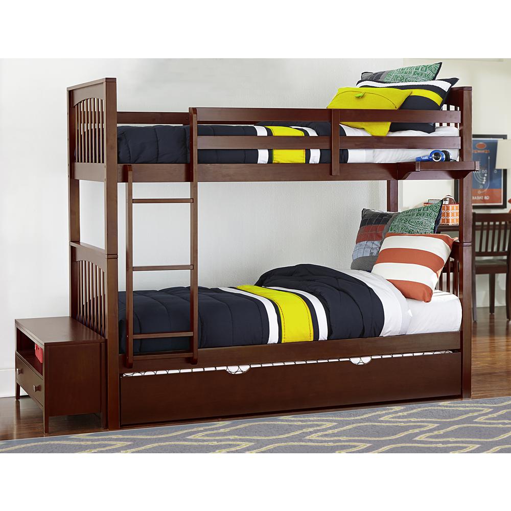 Pulse Twin over Twin Bunk with Trundle-Cherry. Picture 1