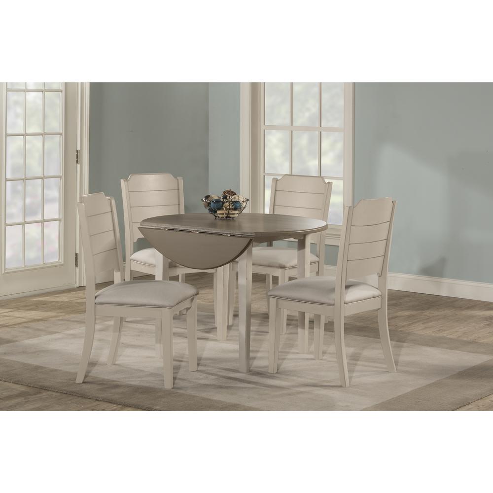Clarion Five (5) Piece Round Drop Leaf Dining Set with Side Chairs - Sea White. Picture 1