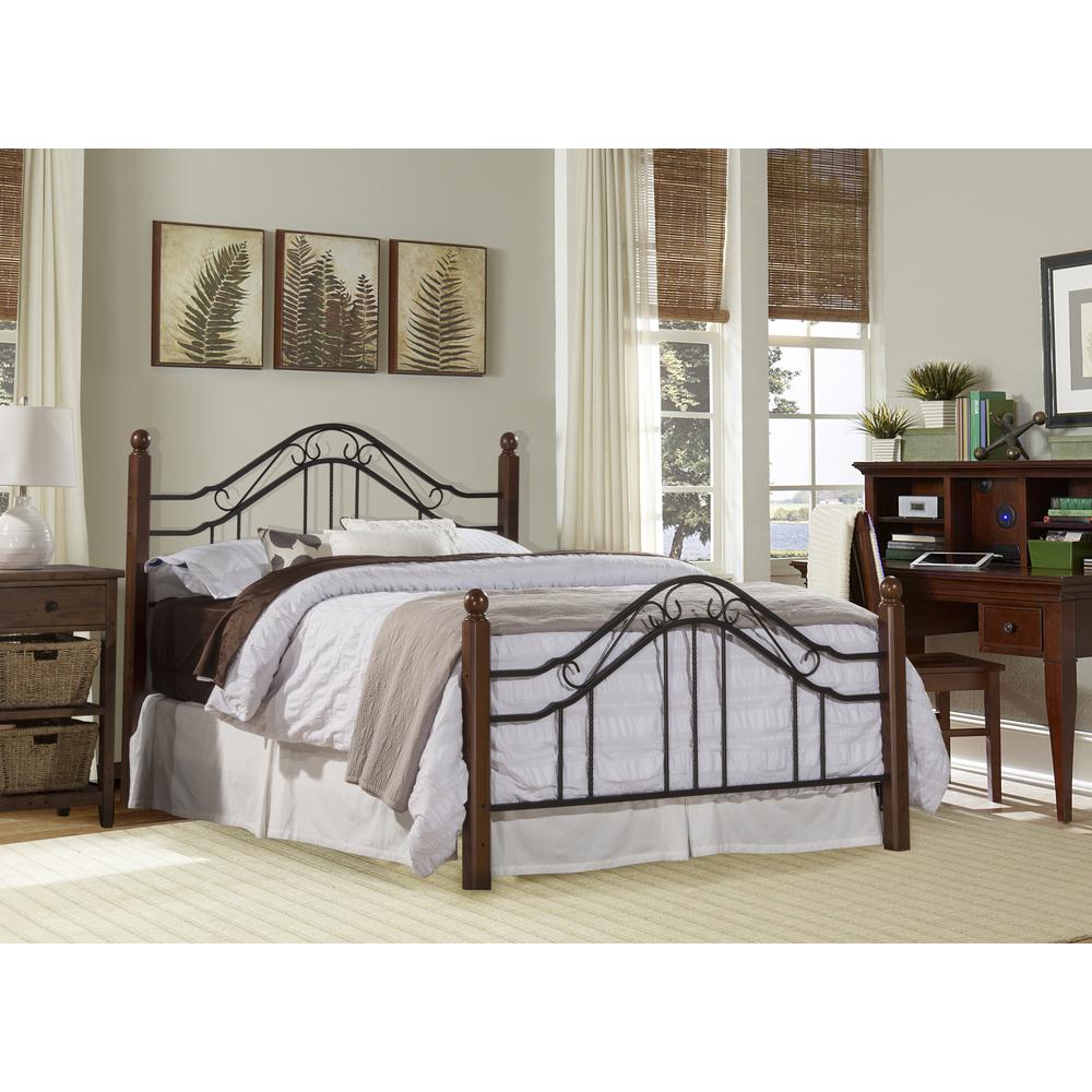 Madison King Metal Bed with Cherry Wood Posts, Textured Black. Picture 2