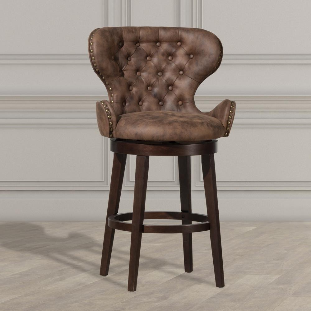 Mid-City Wood and Upholstered Swivel Bar Height Stool, Chocolate. Picture 4