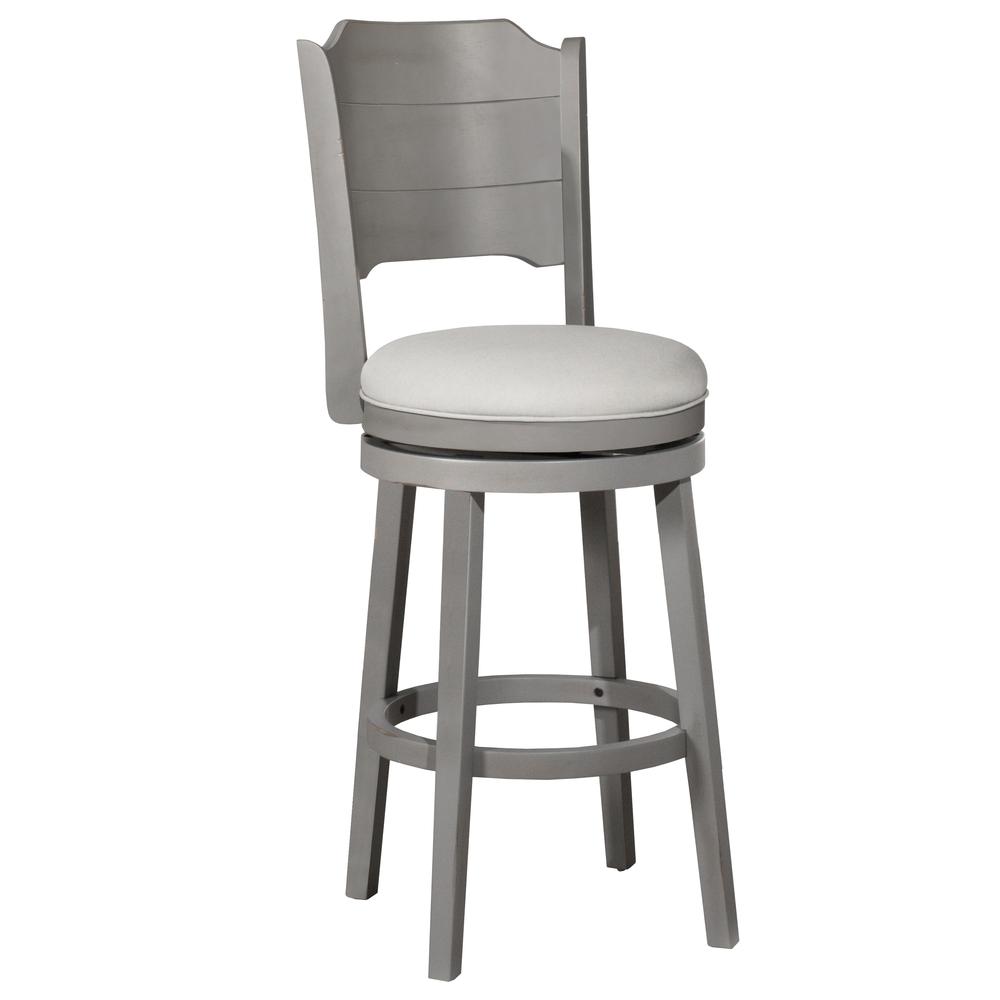 Clarion Wood Bar Height Swivel Stool, Distressed Gray. Picture 1