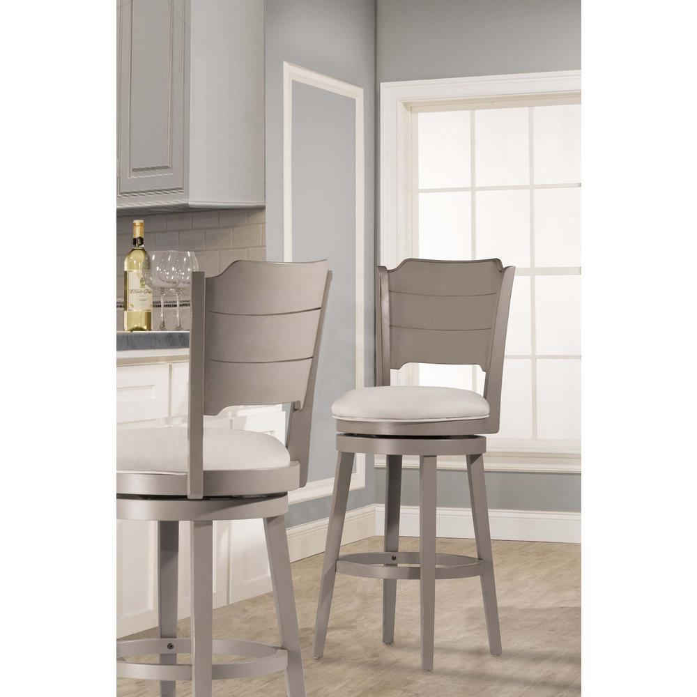Clarion Swivel Bar Height Stool - Distressed Gray Wood Finish. Picture 1