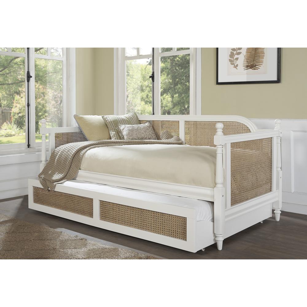 Melanie Wood and Cane Twin Daybed with Trundle, White. Picture 3
