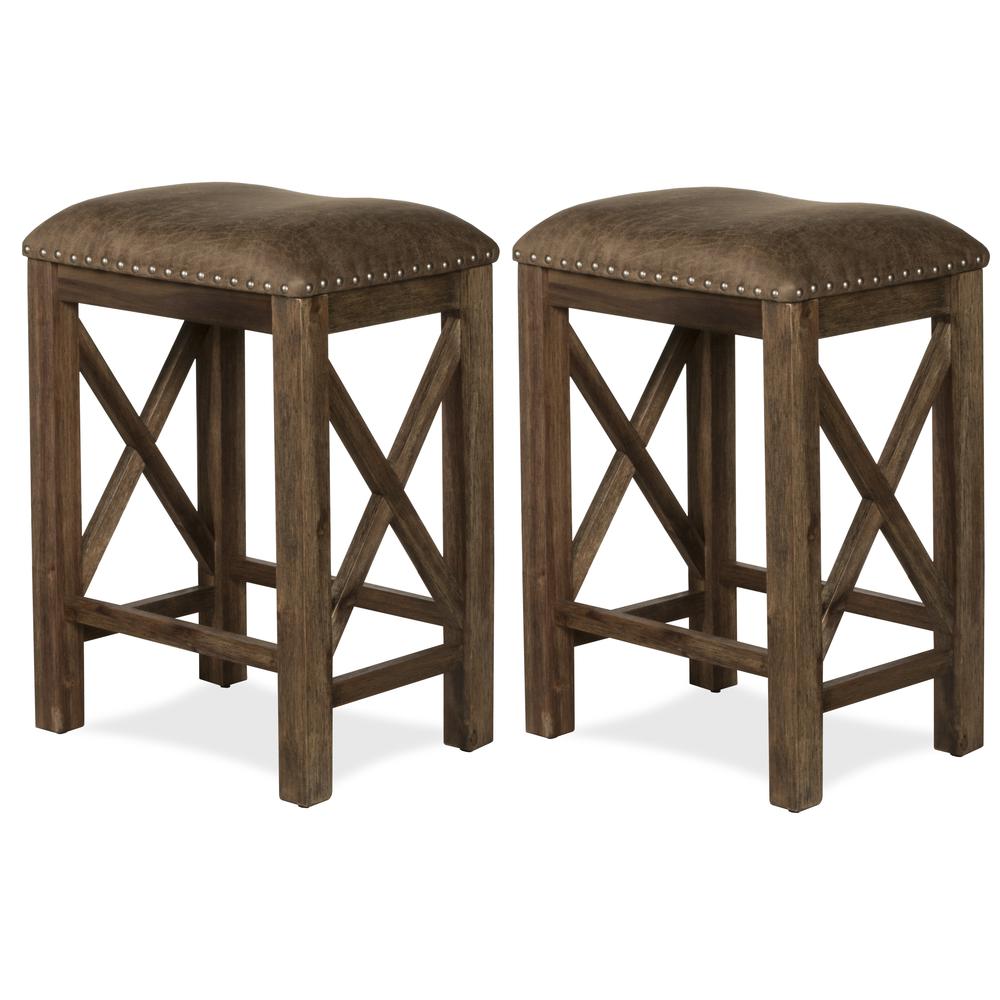 Willow Bend Non-Swivel Counter Height Stool, Set of 2, Antique Brown Walnut. Picture 9