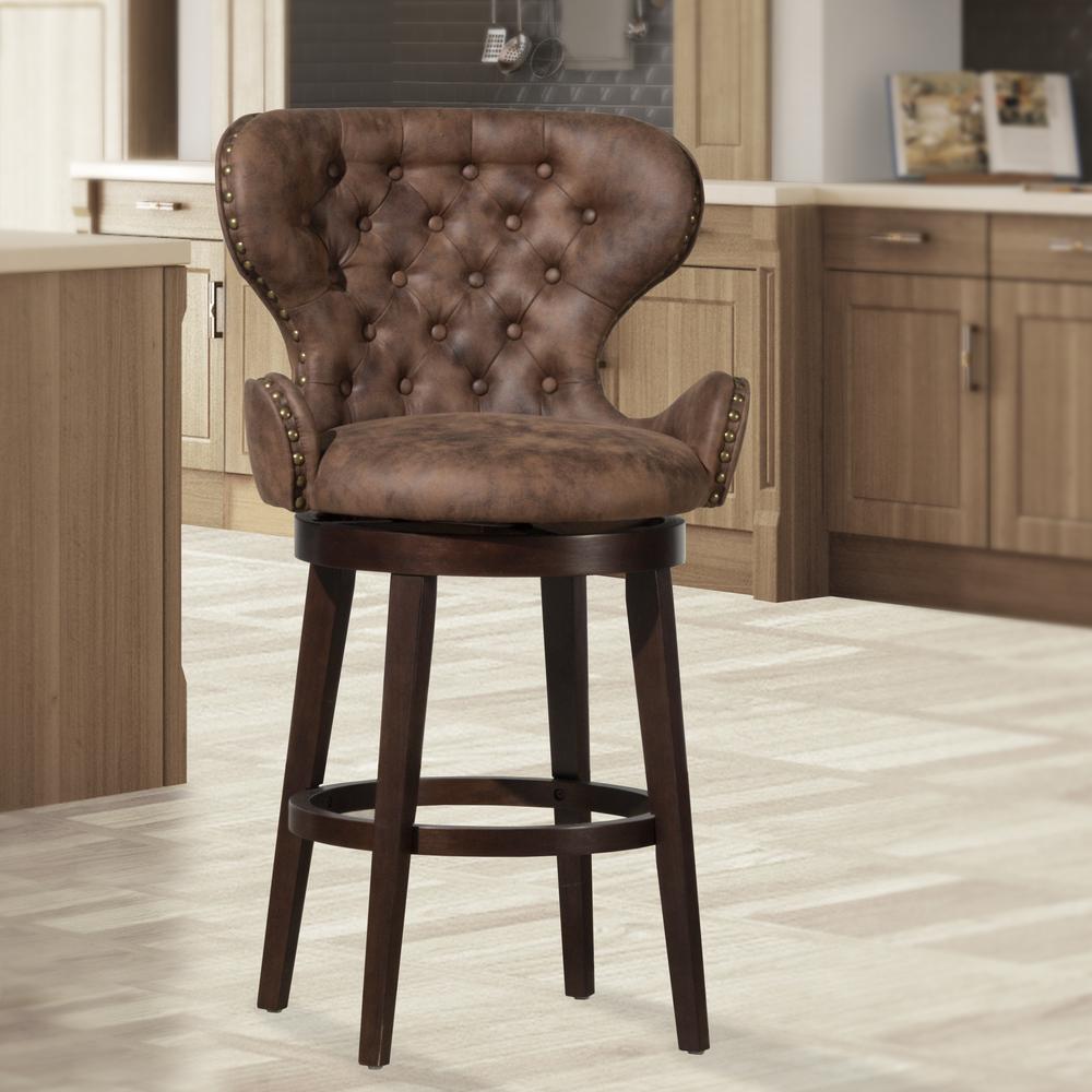 Mid-City Wood and Upholstered Swivel Bar Height Stool, Chocolate. Picture 3