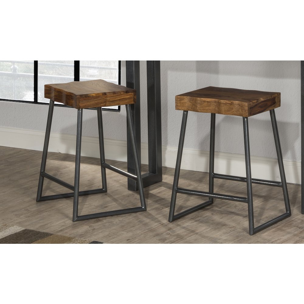 Emerson Manufactured Live Edge Square Non-Swivel Backless Counter Stool. The main picture.