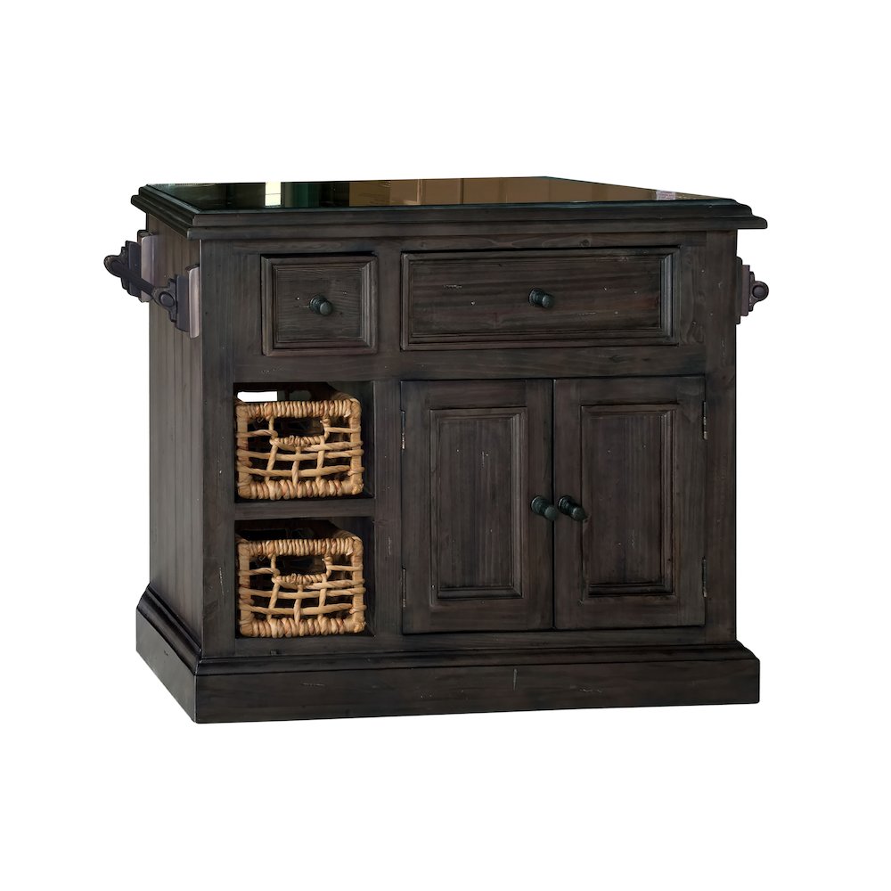 Tuscan Retreat ® Medium Granite Top Kitchen Island with 2 (Two) Baskets - Weathered Gray Finish. Picture 1