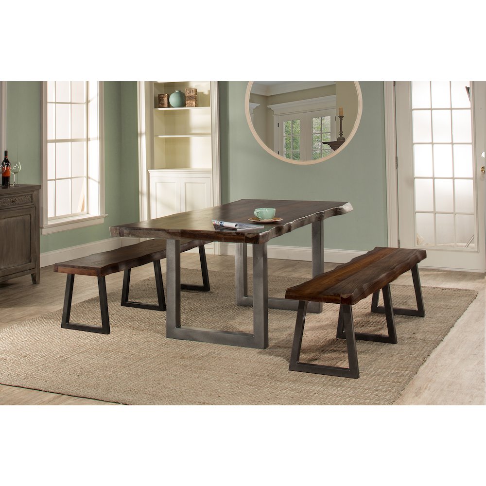Emerson 3-Piece Rectangle Dining Set with Two (2) Benches - Gray Sheesham. Picture 2