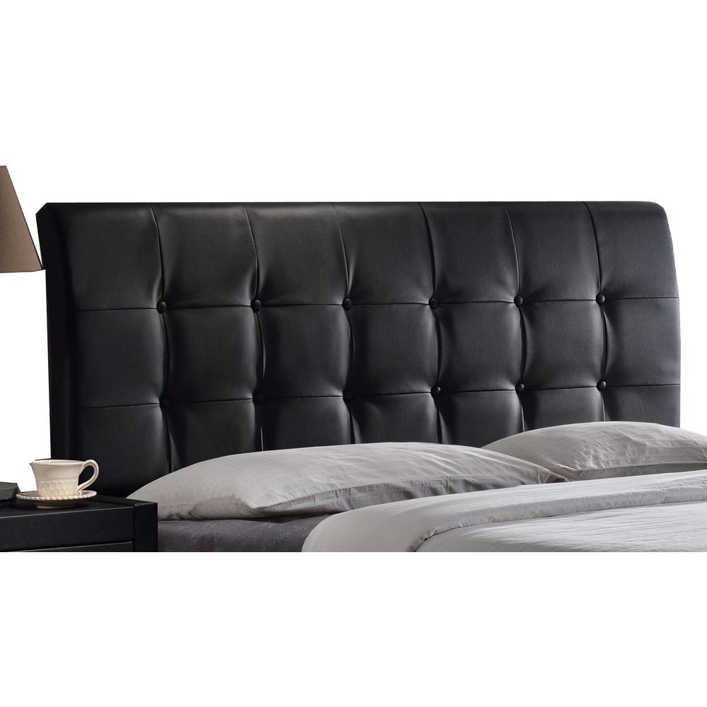King Upholstered Headboard with Frame, Black Faux Leather. Picture 1