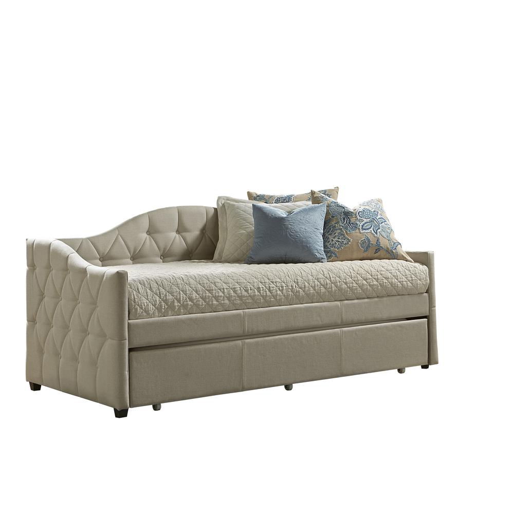 Jamie Upholstered Twin Daybed with Trundle, Cream. Picture 1