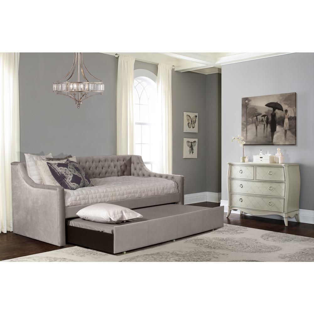 Upholstered Twin Daybed with Trundle, Silver Gray. Picture 3