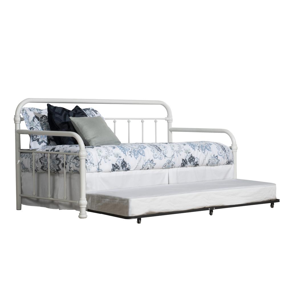 Kirkland Metal Twin Daybed with Roll Out Trundle, White. Picture 1