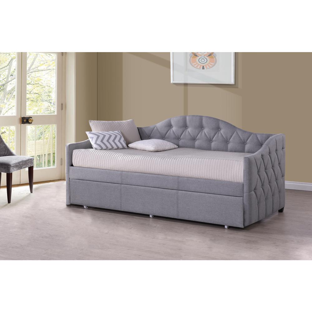 Jamie Upholstered Twin Daybed with Trundle, Gray. Picture 2