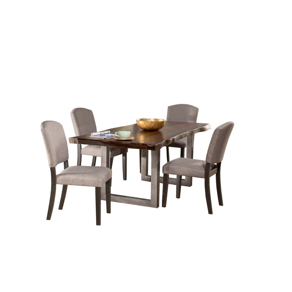 5 Piece Rectangle Dining Set with Upholstered Dining Chairs, Gray Sheesham. Picture 1