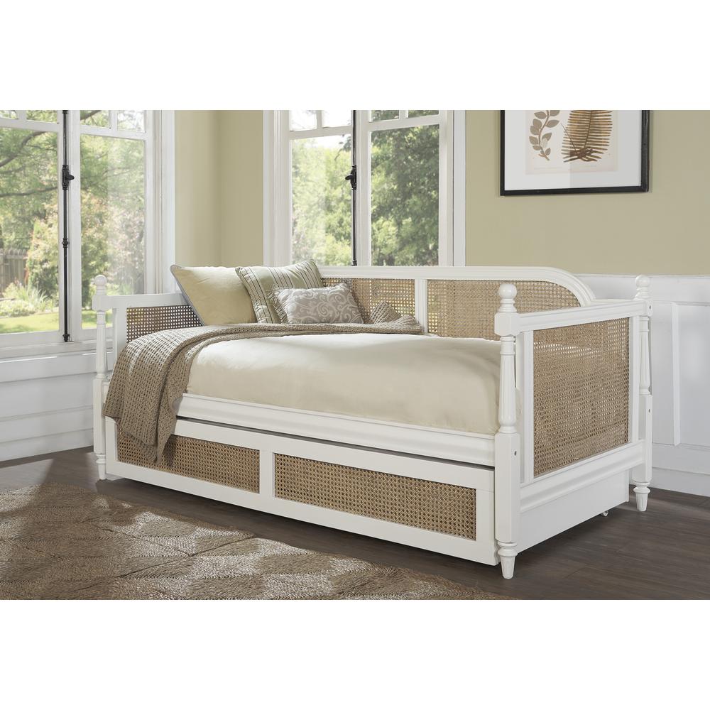 Melanie Wood and Cane Twin Daybed with Trundle, White. Picture 2