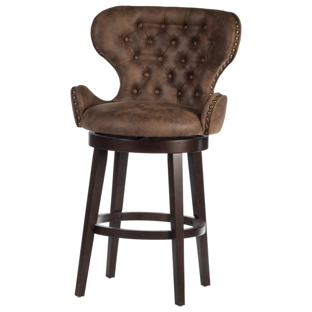 Mid-City Wood and Upholstered Swivel Bar Height Stool, Chocolate. Picture 1