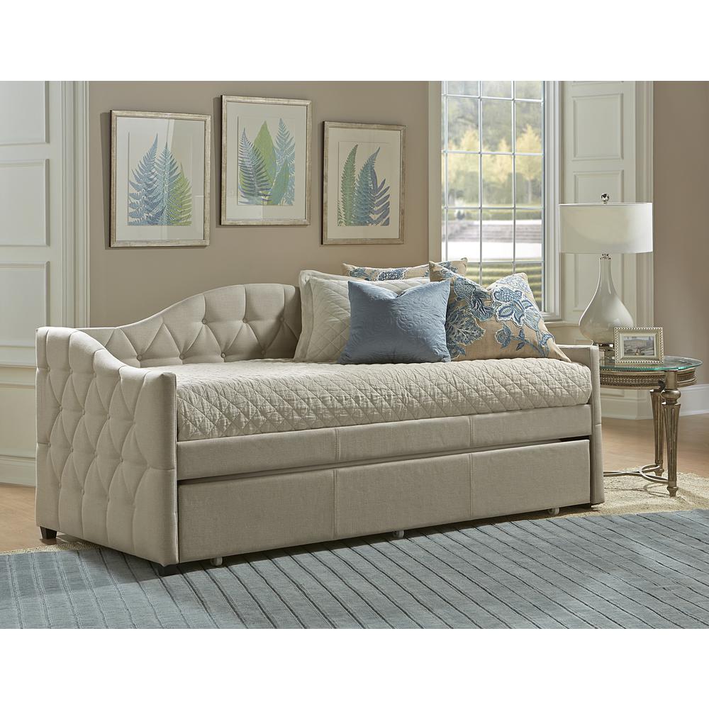 Jamie Upholstered Twin Daybed with Trundle, Cream. Picture 2