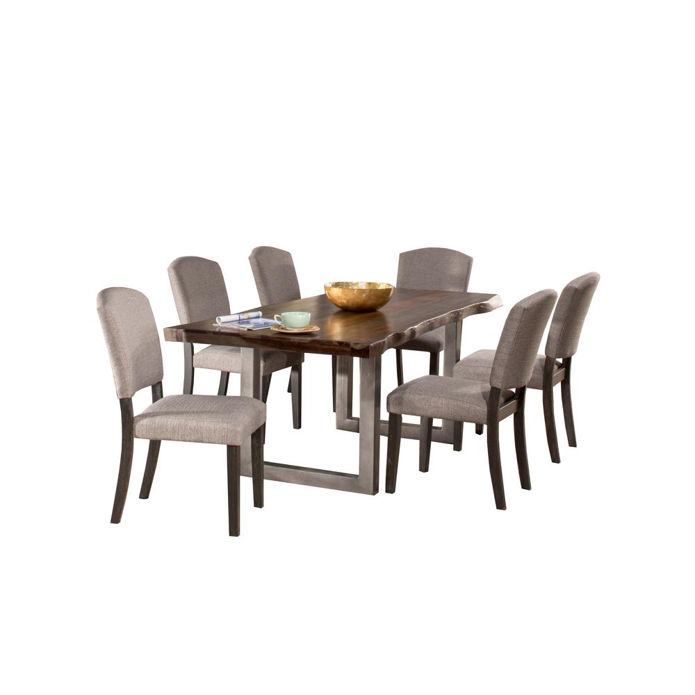 7 Piece Rectangle Dining Set with Upholstered Dining Chairs, Gray Sheesham. Picture 1