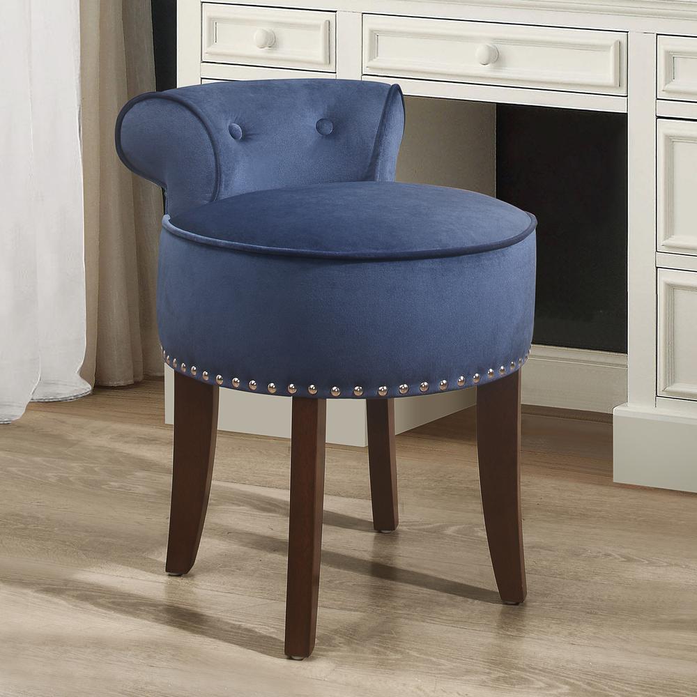 Hillsdale Furniture Lena Wood and Upholstered Vanity Stool, Espresso with Blue Velvet. Picture 2