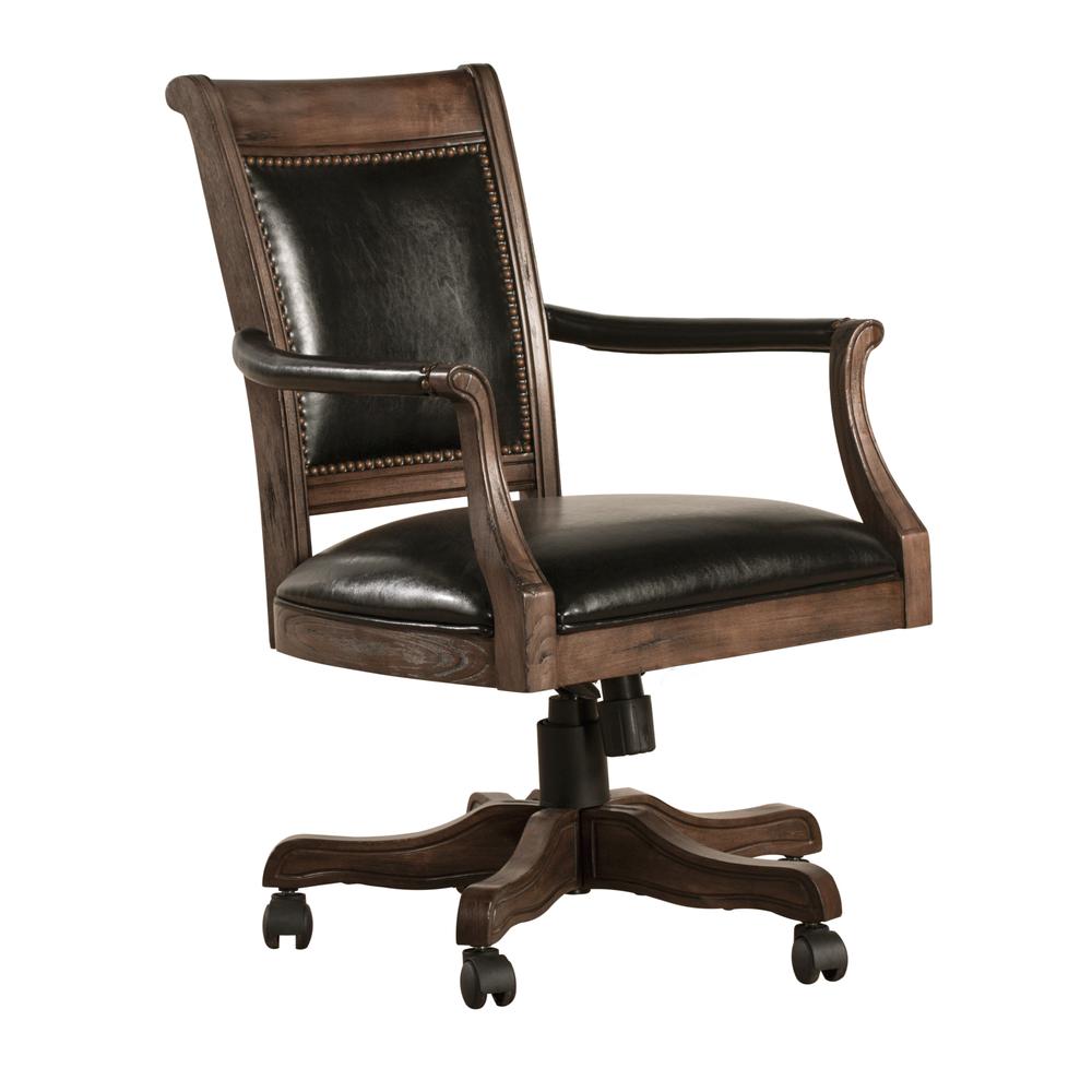 Freeport Wood Game / Desk Chair With Arms And Casters With Casters, Weathered Walnut. Picture 1