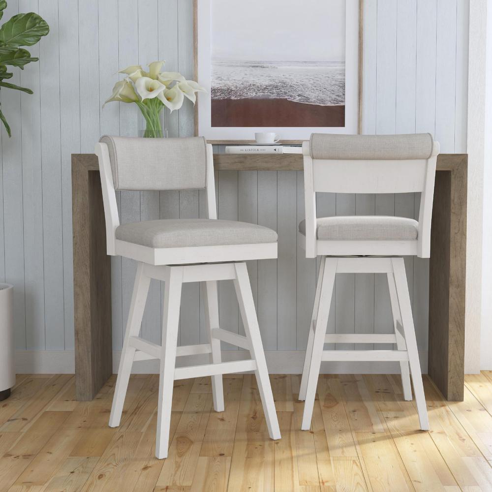 Clarion Wood and Upholstered Bar Height Swivel Stool, Sea White. Picture 4