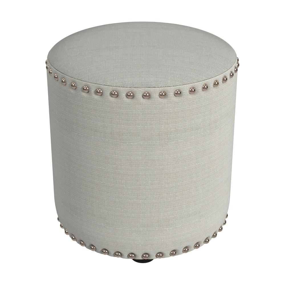 Laura Round Backless Upholstered Vanity Stool, Light Linen Gray. Picture 4