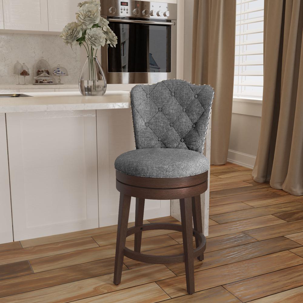 Hillsdale Furniture Edenwood Wood Counter Height Swivel Stool, Chocolate with Smoke Gray Fabric. Picture 2