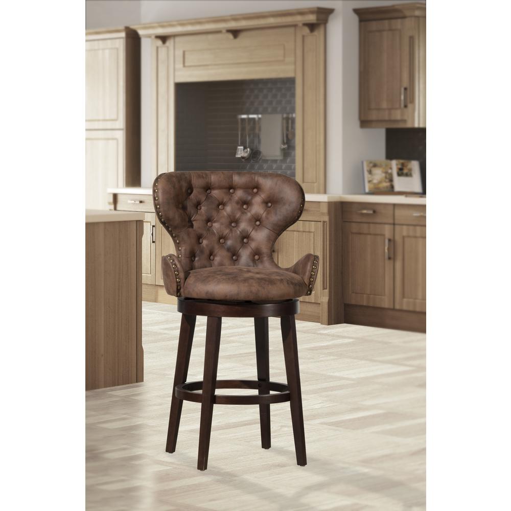 Mid-City Wood and Upholstered Swivel Bar Height Stool, Chocolate. Picture 3