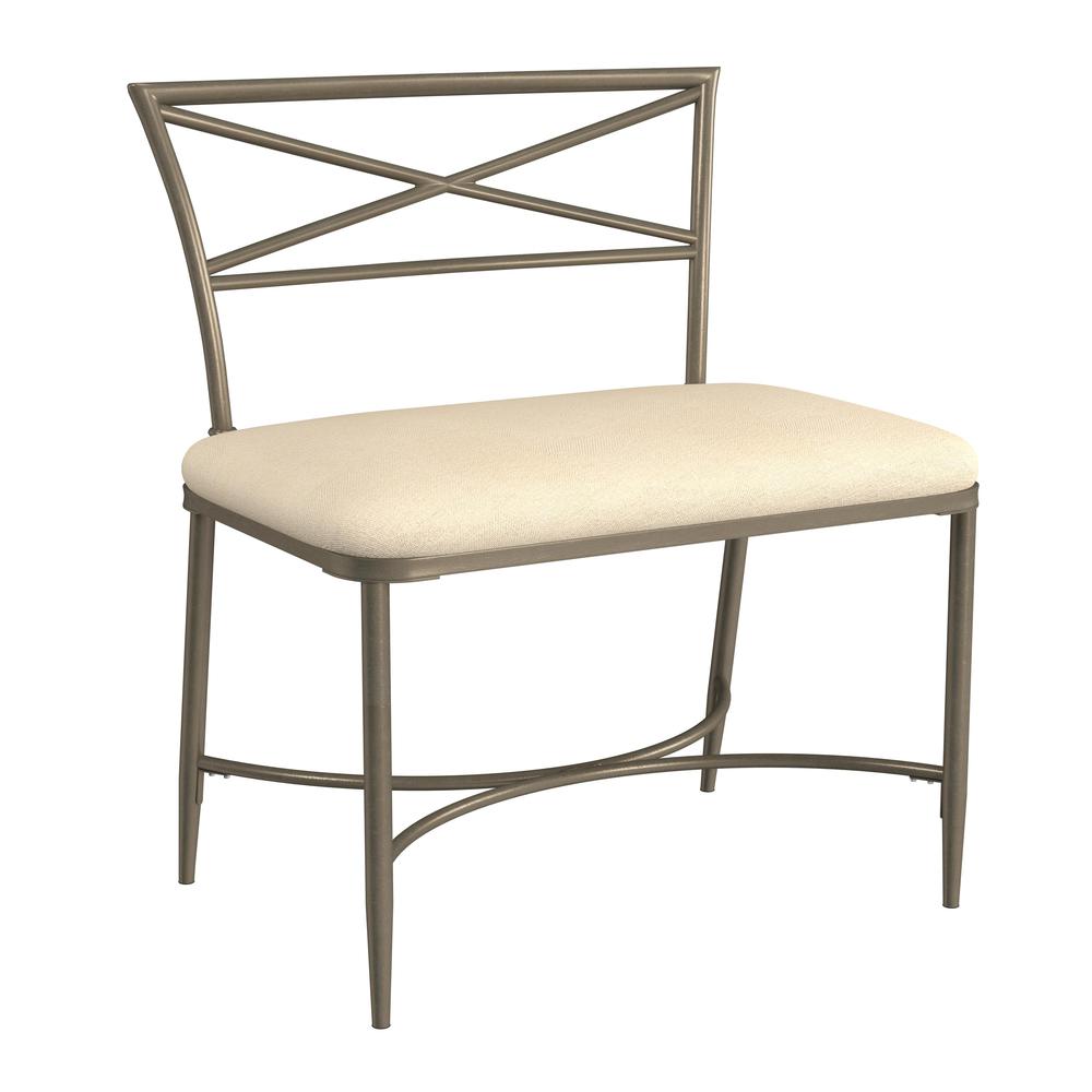 Wimberly Modern X-Back Metal Vanity Stool, Champagne Gold with Cream Fabric. Picture 1