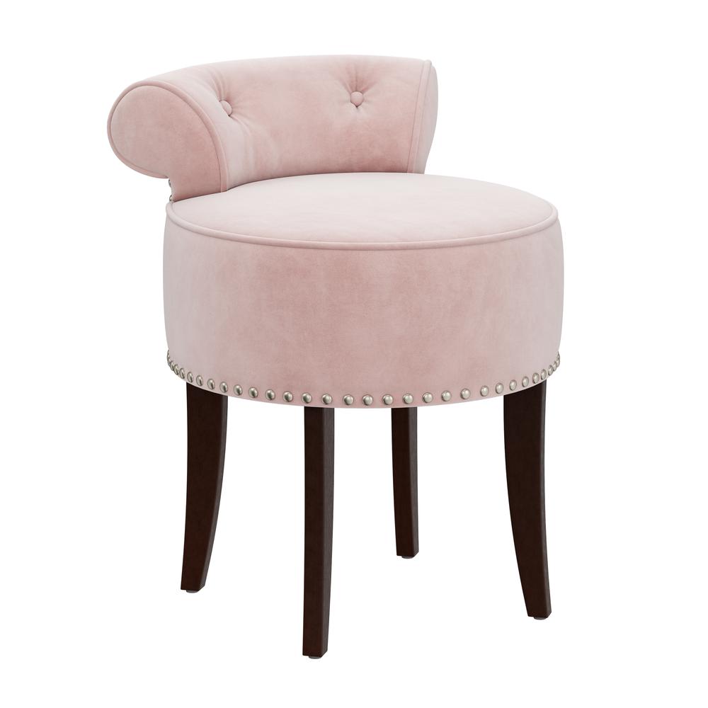 Hillsdale Furniture Lena Wood and Upholstered Vanity Stool, Espresso with Pink Fabric. Picture 1