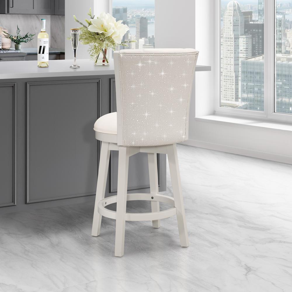 Gianna Wood Counter Height Swivel Stool with Upholstered Back, White. Picture 3