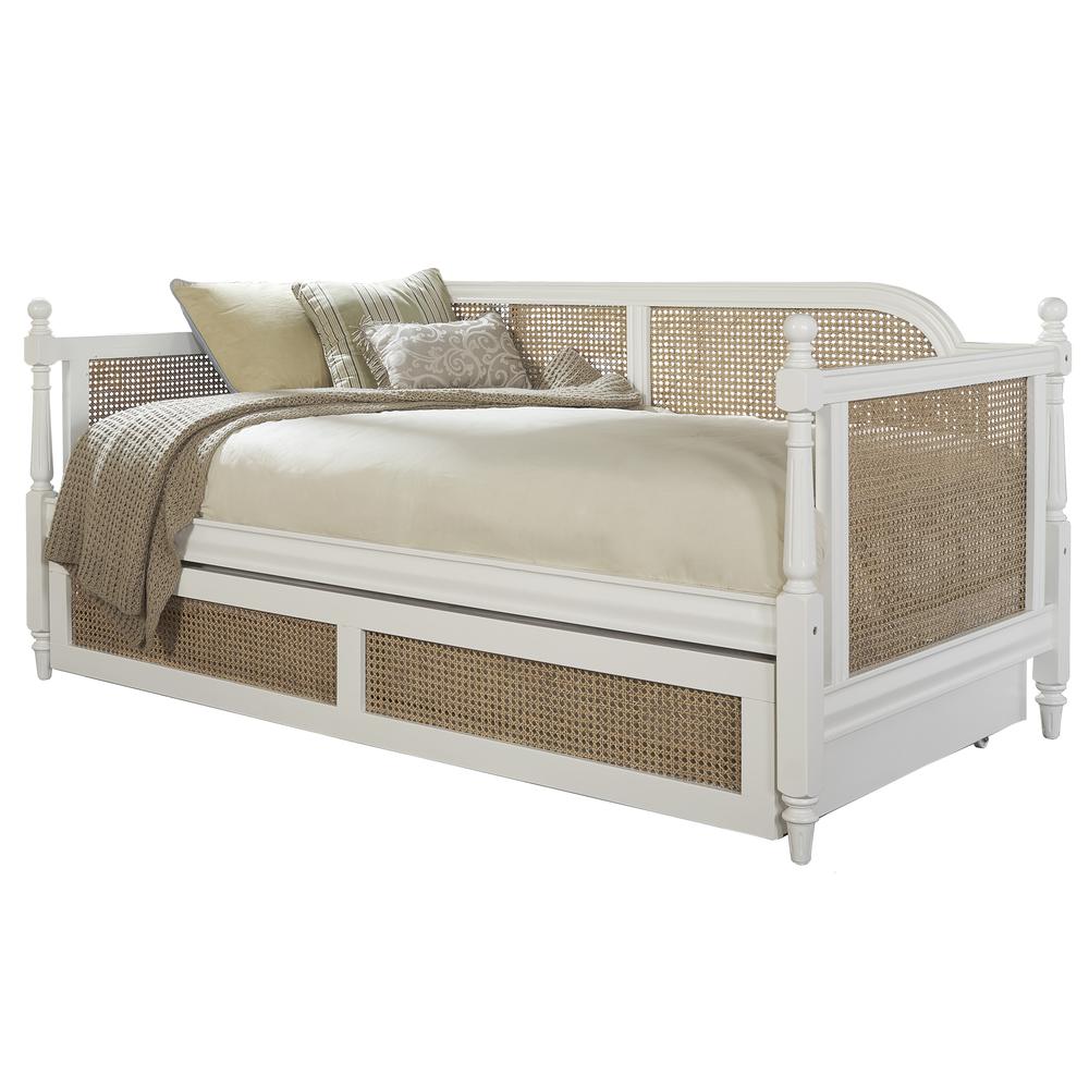 Melanie Wood and Cane Twin Daybed with Trundle, White. Picture 1
