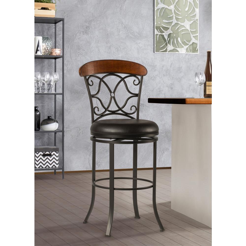 Dundee Commercial Grade Metal Counter Height Swivel Stool, Dark Coffee. Picture 2